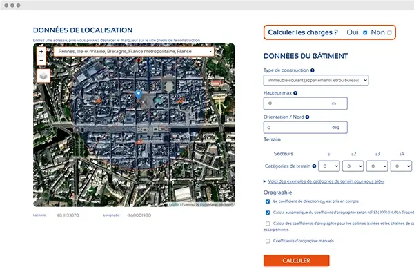 Screenshot of the SaaS software Eurocodes Zoning